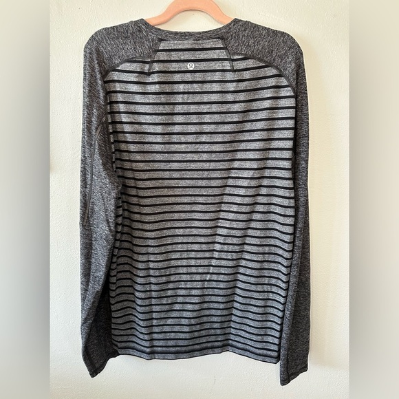 Lululemon Surge Warm Crew Stripe Heathered Dark Slate Black / Heathered Black - Picture 1 of 6